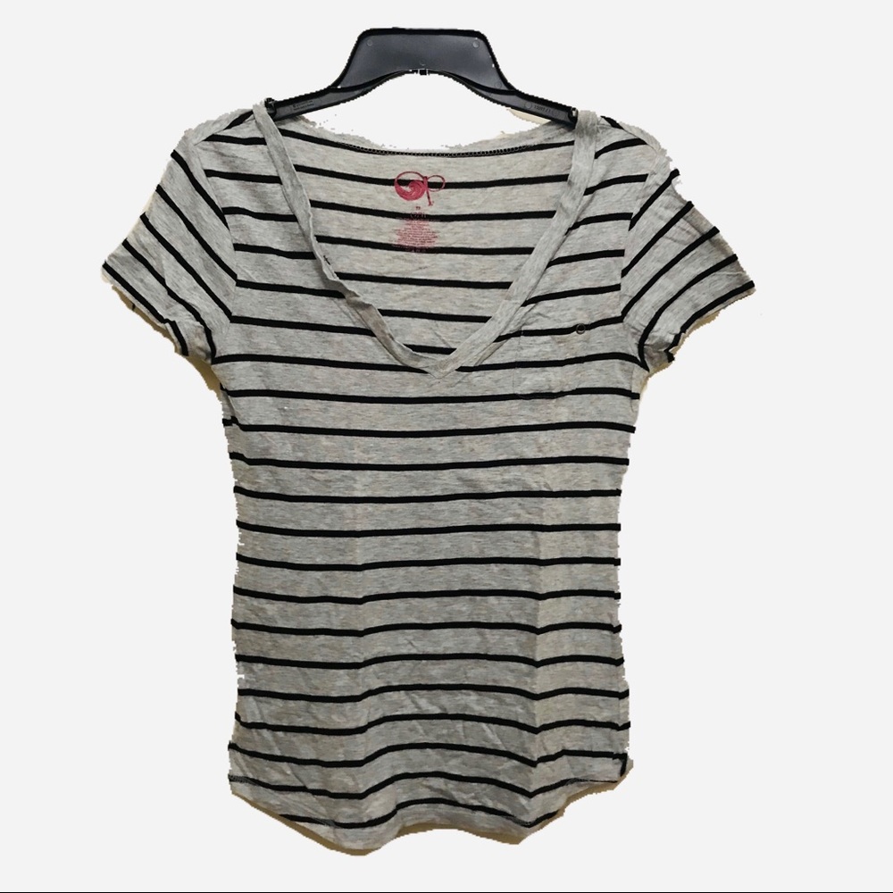 OP Striped Vintage Deep V-Neck Fitted T-Shirt